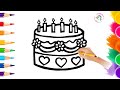 How to draw a cute birthday Cake - Cake drawing for beginners - Draw and Color