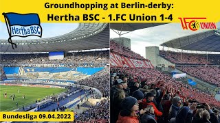 Groundhopping at the Berlin-derby Hertha Berlin - 1.FC Union Berlin 1-4 at Olympiastadion 09.04.2022