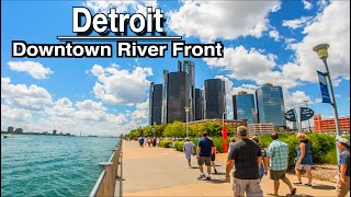 Downtown Detroit  River Front  and General Motors Walk | UHD 5k 60FPS