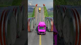 Mixed Colours School Buses vs Hydrualic Crush - BeamNG.Drive