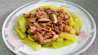 RESEP MASAK DAGING SAPI SELADA BATANG JAMUR SHITAKE ENAK LEZAT || ASPARAGUS LETTUCE BEEF RECIPES