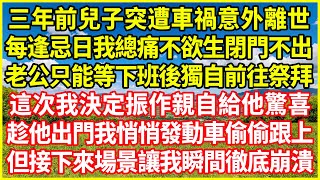 三年前兒子突遭車禍意外離世，每逢忌日我總痛不欲生閉門不出，老公只能等下班後獨自前往祭拜，這次我決定振作親自給他驚喜，趁他出門我悄悄發動車偷偷跟上，但接下來場景讓我瞬間徹底崩潰！#情感故事 #深夜淺談