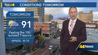 Not as stormy, but HOT and still a chance for thunderstorms.