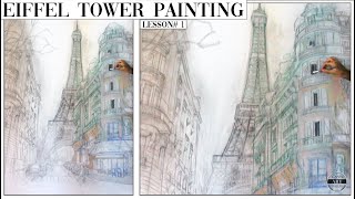 Eiffel tower painting /step by step painting with oil colors - part 1