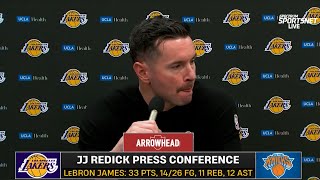 JJ Redick reaction to LeBron dropping a triple double vs New York Knicks | February 1, 2025