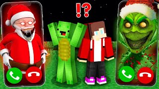 GRINCH and SANTA CALLED to MIKEY and JJ At Night in Minecraft Maizen