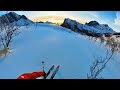 sunset ski touring with a dog in senja norway