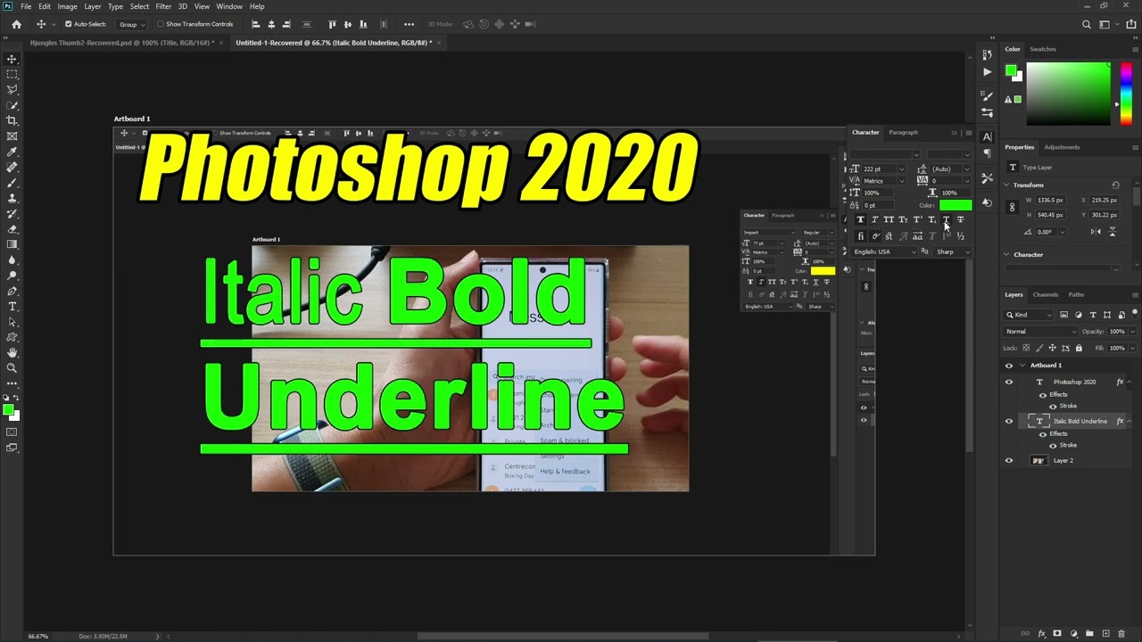 Photoshop CC 2020: How To Italic/Bold/Underline Text (Text Styling ...