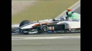 2004 F1 Chinese GP - Gianmaria Bruni loose a wheel \u0026 swear to his boss on the radio