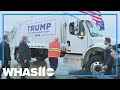 Donald Trump gets into branded garbage truck ahead of Wisconsin rally