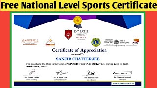 FREE NATIONAL LEVEL SPORTS CERTIFICATE WITH IN 2 MINUTE | ONLINE SPORTS CERTIFICATE | FREE CERTIFICT