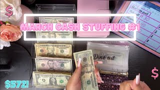 March Cash Stuffing 1! | $572 | Cash Envelope Budgeting| Semi-Monthly Pay