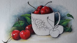 Pintura de xícara com cerejas (parte 1)