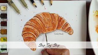 Watercolor Food Illustration #08 | Croissant | Step By Step