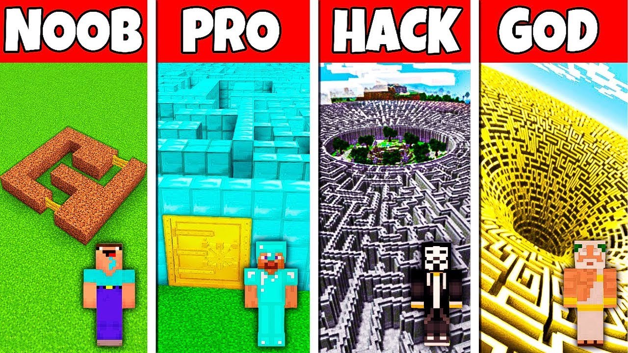 Minecraft Battle: NOOB Vs PRO Vs HACKER Vs GOD! GIANT MAZE BUILD SECRET ...