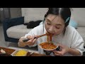 real mukbang add noodles to tteokbokki ☆ super simple pizza .... right 🤣