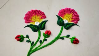 Super easy, attractive and simple flower rangoli design/Rangoli design for beginners #kolam #muggulu