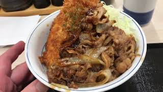 全力飯　かつやの牛バラ焼きとささみタレカツの合い盛り丼