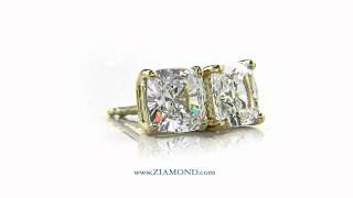 Cushion Cut 1 Carat Each Lab Created Diamond Look Cubic Zirconia Stud Earrings 14K Gold by Ziamond