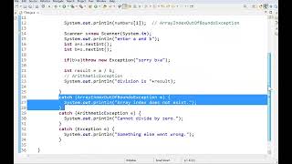 Java Exception Handling | single try with multiple catch blocks