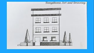 3 FLoor Building Scenery Drawing with Pencil Sketch