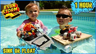 Sink Or Float Monster Trucks Backyard Challenge Compilation with Monster Jam Trucks for Kids