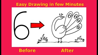How To Draw Peacock Using Number "6" | kids Easy Art | Numbers drawing- Creator Work Space.