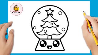 How to draw a Christmas snow globe easy | Christmas Drawing