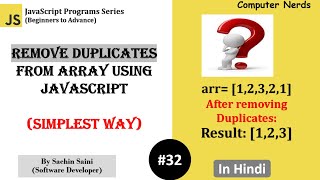 32. Remove all duplicate elements from array (using SET)| JavaScript Tutorial for beginners in Hindi