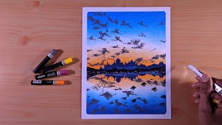 Taj Mahal Reflection Scenery Drawing with Oil Pastels | Tutorial Video for beginners - Art Artistry