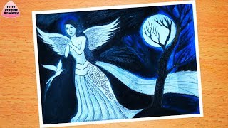 Dream Scenery for Beginners With Oil Pastel - Step by Step || Fairy Dream Scenery Drawing