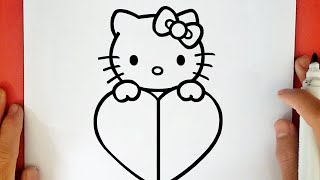 HOW TO DRAW HELLO KITTY WITH HEART