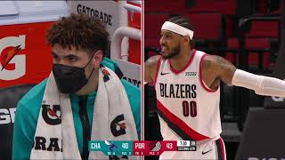Carmelo Anthony & LaMelo Ball Sharing A Moment - Hornets vs Trail Blazers | March 1, 2021