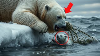 A touching tale of a mother rescuing a severely injured polar bear cub trapped in the fishing net.