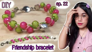 DIY เรียนถักสร้อยข้อมือเชือกเทียนลูกปัดแบบมีตัวแป๊ก [Friendship Bracelet] ep 22