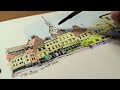 easy street scene buildings drawing with a dip pen u0026 watercolor