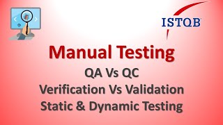 Manual Testing - QA Vs QC, Verification Vs Validation,Static Vs Dynamic Testing