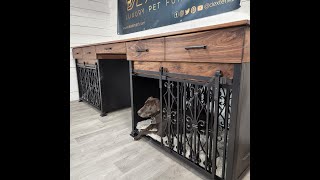 INCREDIBLE Luxury Dog Crate Furniture. The Ruby XL Double Kennel w/ Wine Fridge going in the center!