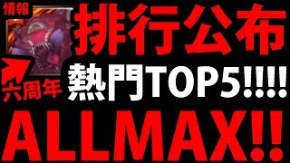 【神魔之塔】六週年『ALLMAX前五名排名！』第一名居然是他？【官方情報】【阿紅實況】