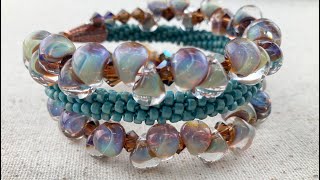 Decadence:  Beaded Kumihimo on Memory Wire Bracelet by Rebecca Ann Combs