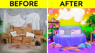 EXTREME ROOM MAKEOVER CHALLENGE || Cheap VS Expensive! We Built Decor Crafts By 123 GO! TRENDS