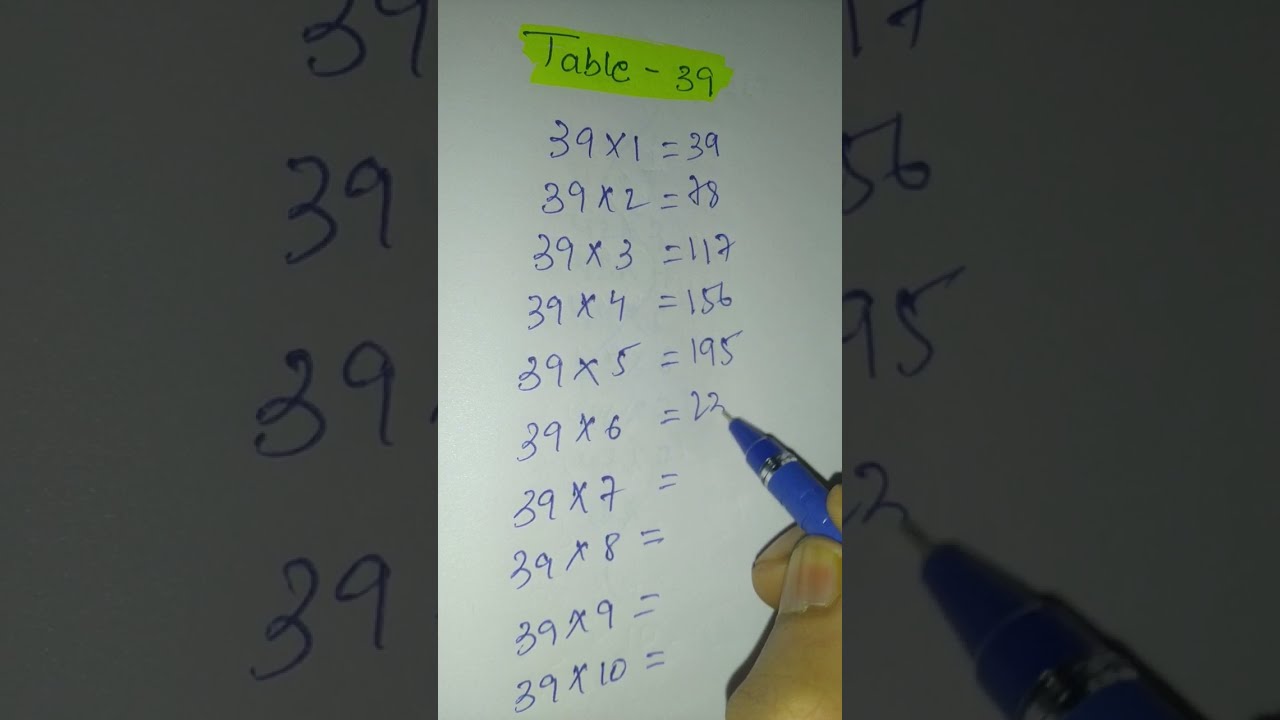 39x1=39 | 39 Times Table - Learn Table Of 39 - YouTube