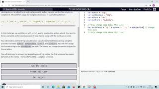 Lesson 36 - practicing string concatenation using word blanks - freecodecamp Lessons