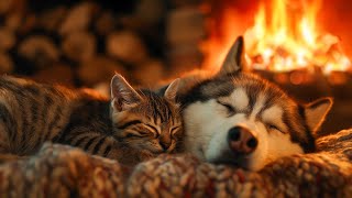 Sleep In Cozy Room with Cat Purring, Crackling Fireplace🔥Healing Insomnia, Reduce Stress, Sleep Well