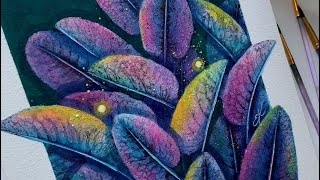 Magic leaves painting / Leaf print / Leaf painting process / Botanical / Leaf art / Purple leaves