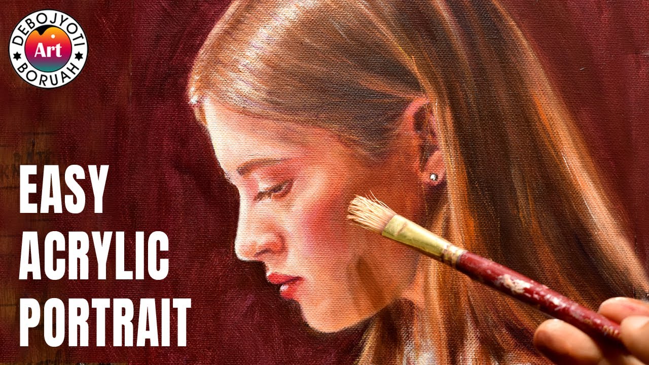 Easy Acrylic Portrait Painting Tutorial | Beginners Portrait Painting ...