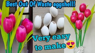 Egg shell tulip flower making | Waste Egg shell Flower | Tulip  Flower MAking | Diy 342