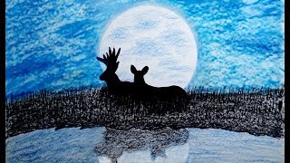 Easy A Beautiful moonlight scenery drawing oil pastel tutorial step by step