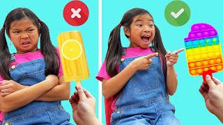 Emma and Ellie Learn Healthy vs Unhealthy Food with Pop It Toys | Good vs Bad Foods Pop It Challenge