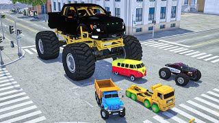 Monster Truck vs. Sergeant Lucas' Police Car | Wheel City Heroes (WCH) - Fire Truck Cartoon for Kids